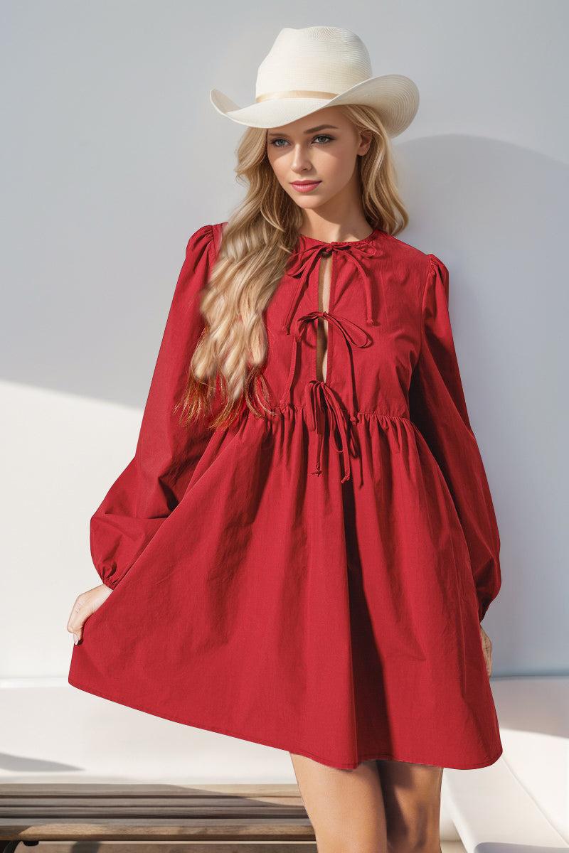 Christmas Front Tied Long Sleeve Mini Dress