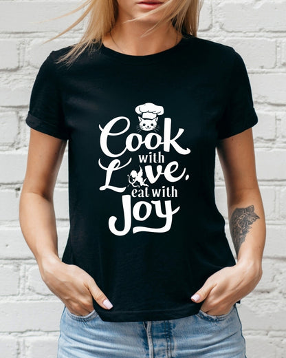 Cook With Love Eat With Joy Unisex Cotton T-Shirt