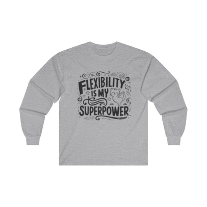 Flexibility Is My Superpower Funny Cat Yoga Mindfulness Meditation Gift Men Kids Women Graphic Long Sleeve Cotton T-Shirt