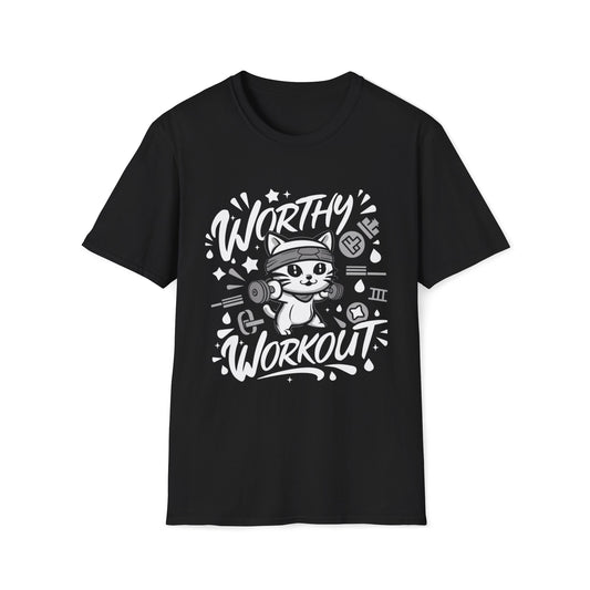 Men's Tee Worthy Workout Gym Workout Short Sleeves Casual Regular Fit Cotton Funny Cat T-Shirt