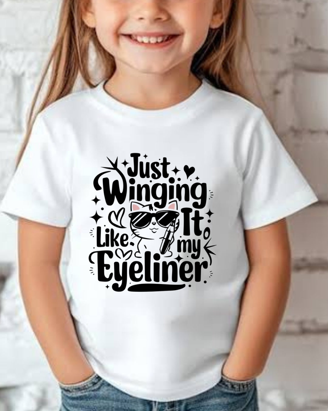 Just Winging it Like My Eyeliner Toddler Cotton Kids T-Shirts