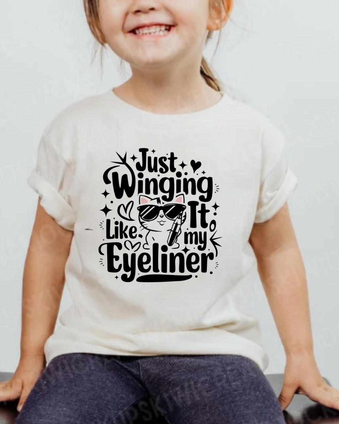 Just Winging it Like My Eyeliner Toddler Cotton Kids T-Shirts