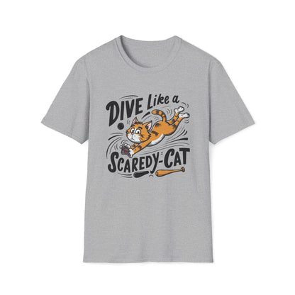 Men's Tee Dive Like Scaredy Cat Baseball Player Short Sleeves Casual Regular Fit Cotton Funny Cat Baseball Tee