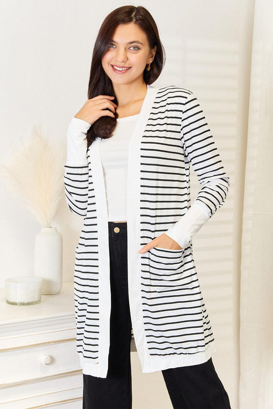 Striped open-front longline cardigan