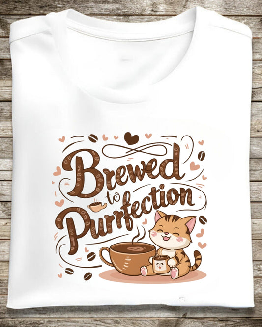 Brewed To Purrfection Coffee Cotton T-Shirt