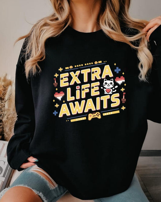 Extra Life Await Vintage Retro Video Game Ultra Cotton Crewneck Sweatshirt