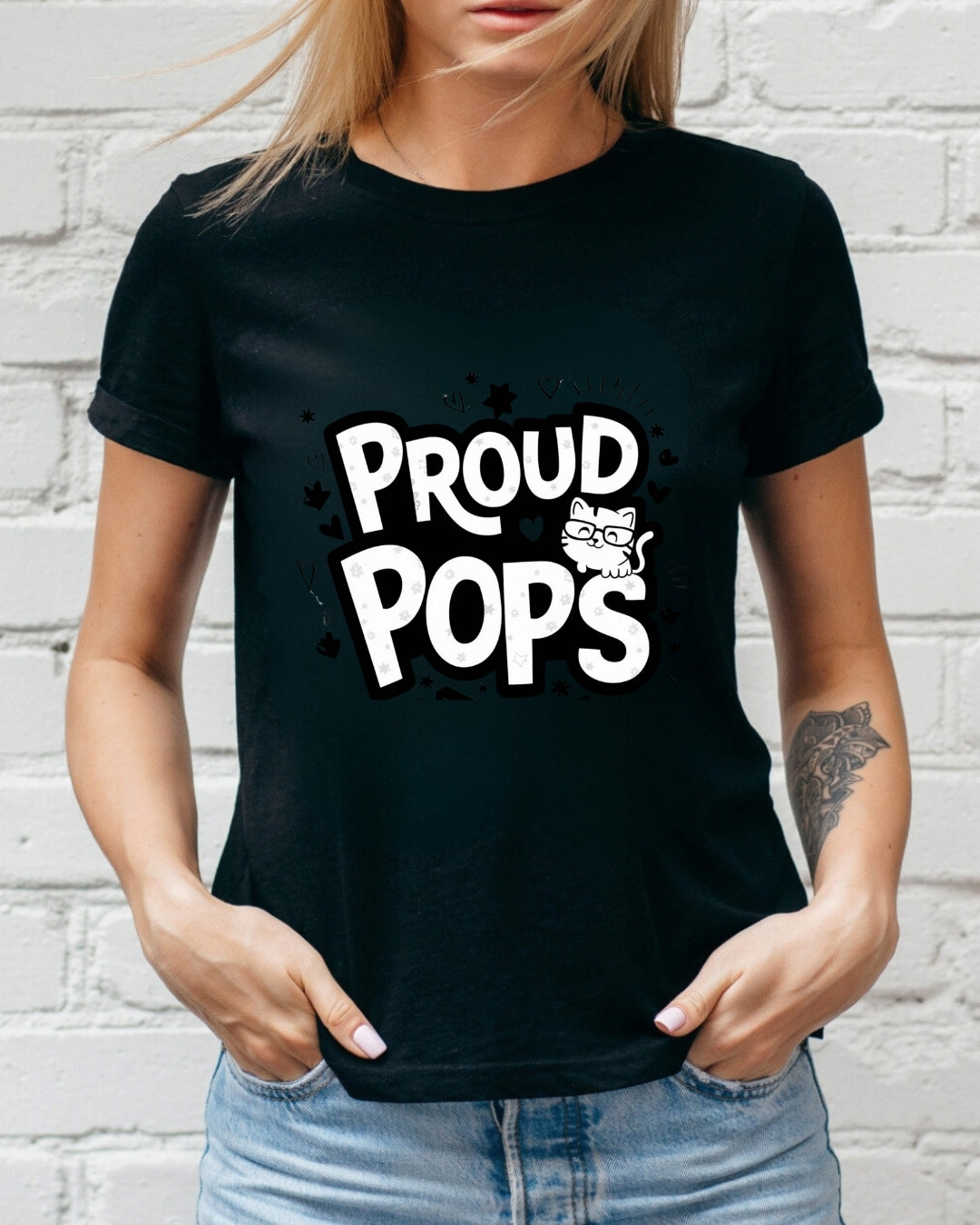 Dad Cat Proud Pops Cotton T-Shirts