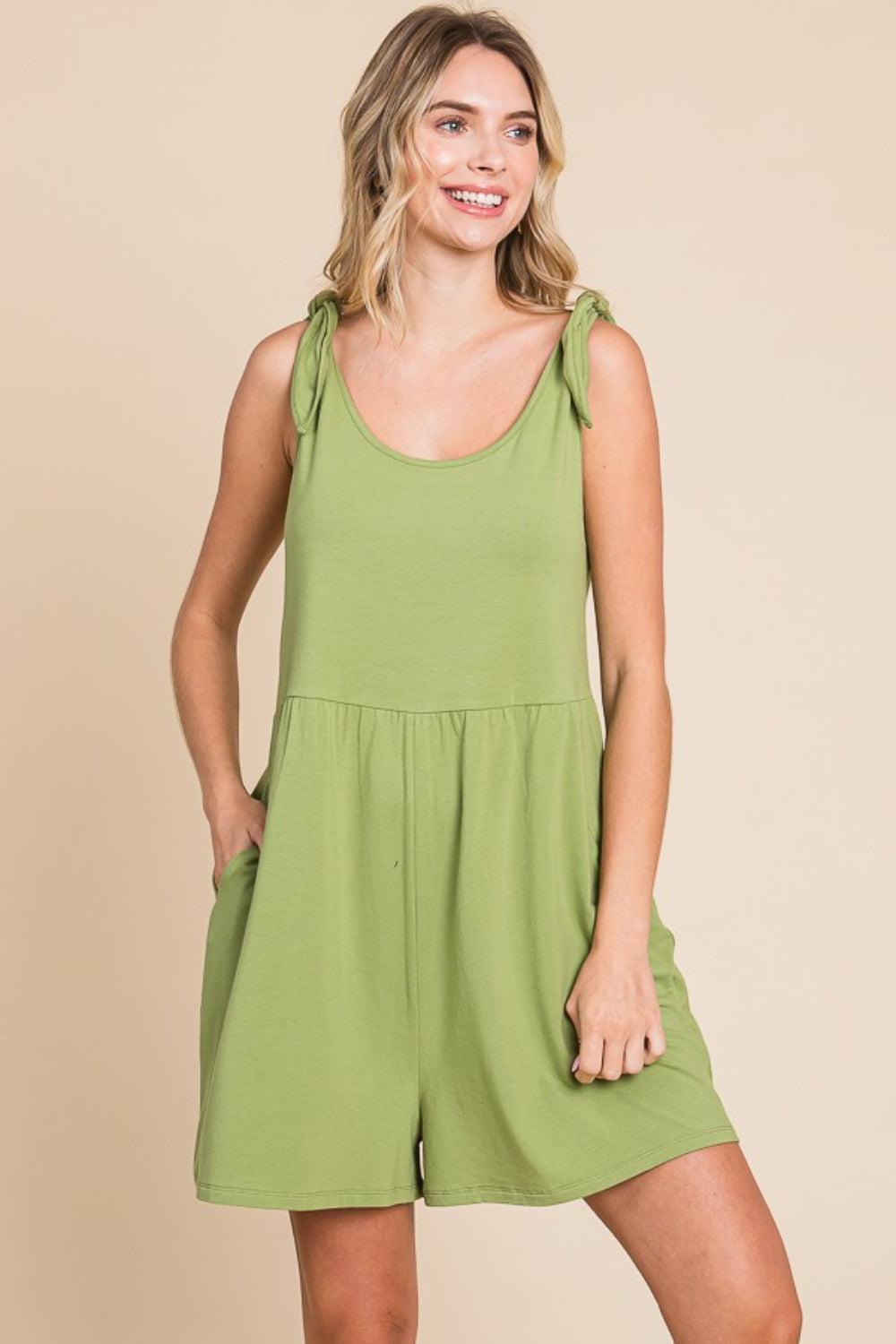 Shoulder Knot Baggy Romper with Pockets