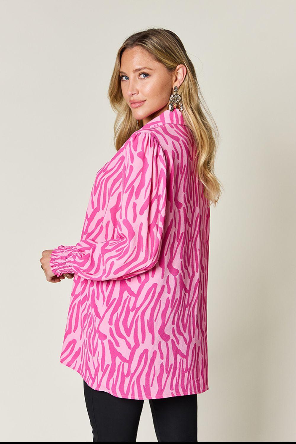 Printed Smocked Long Sleeve Blouse