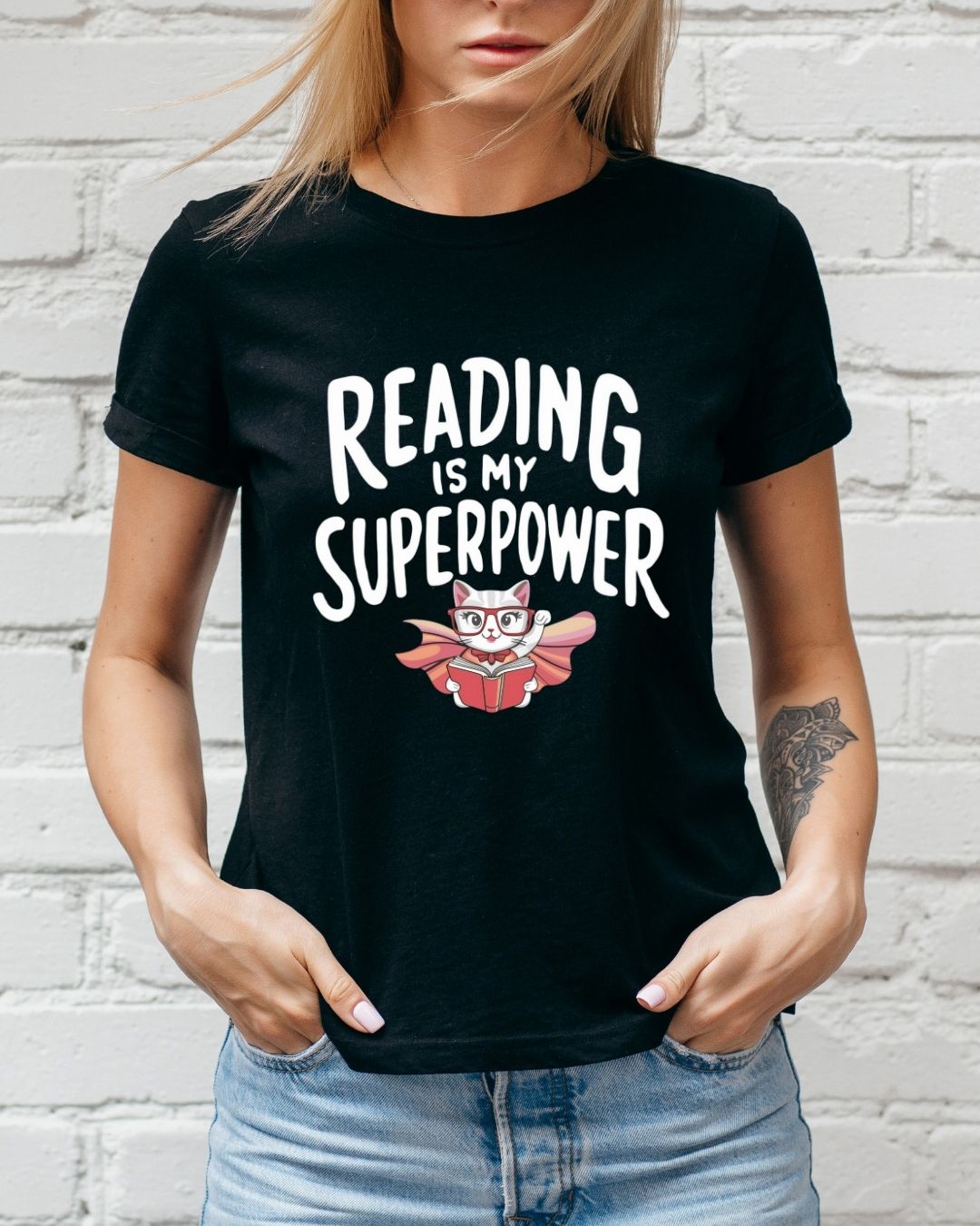 Reading Is My Superpower Cotton Crew Neck Tshirt