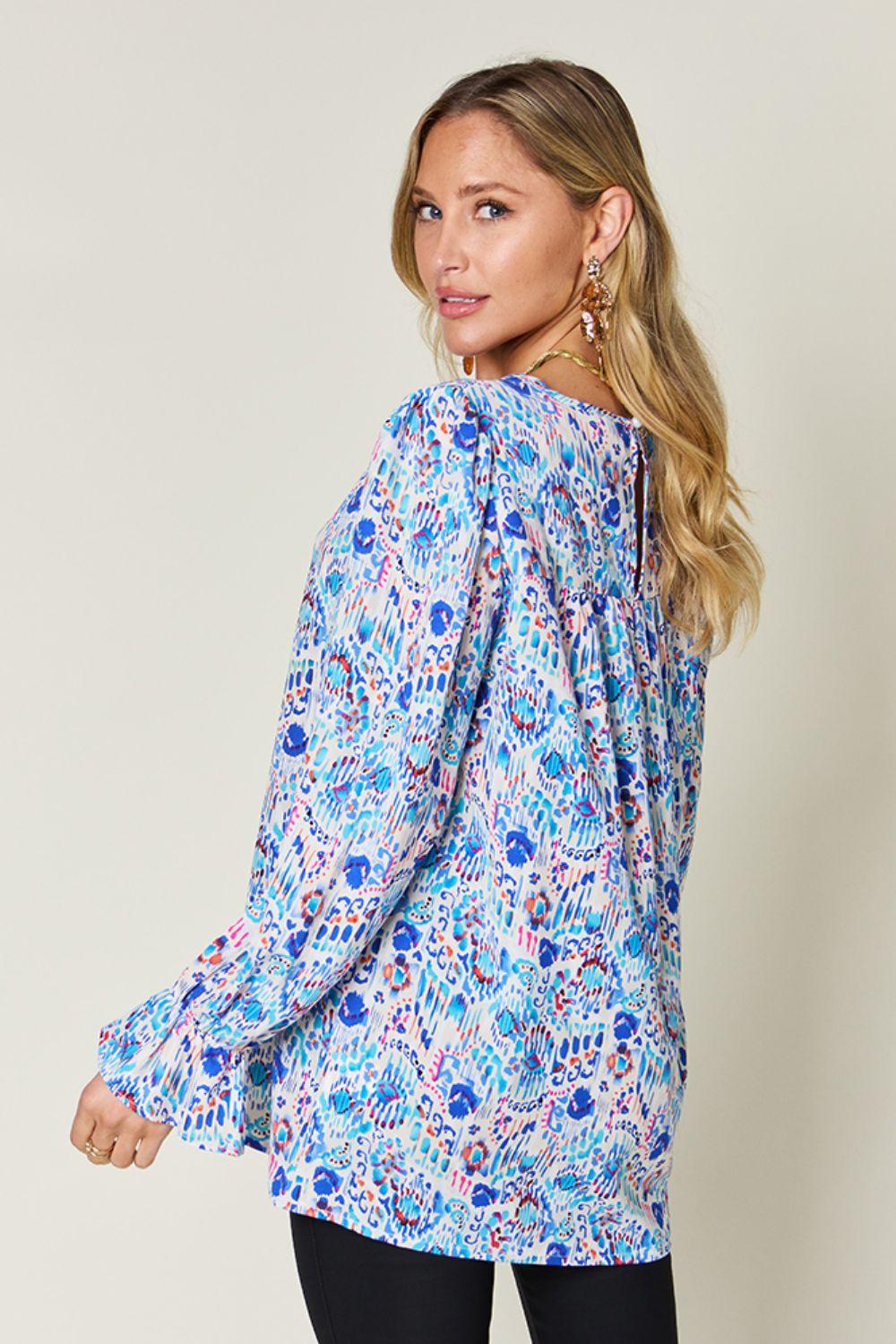 Printed Flounce Sleeve Blouse