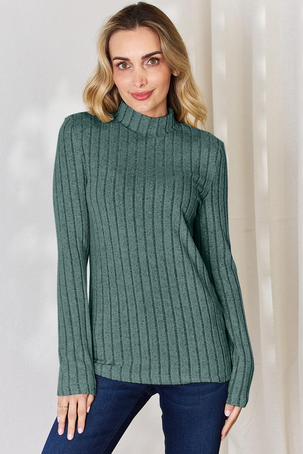 Ribbed Mock Neck Long Sleeve T-Shirt