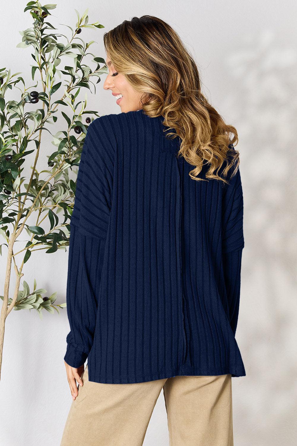 Cozy ribbed round neck knit top