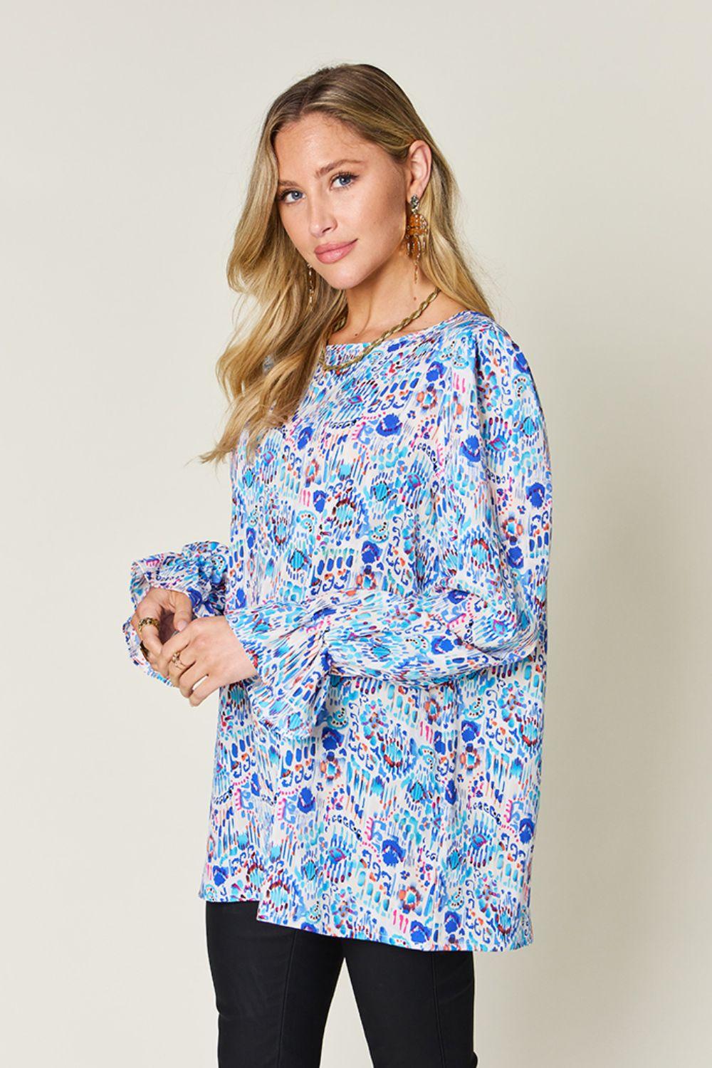 Printed Flounce Sleeve Blouse