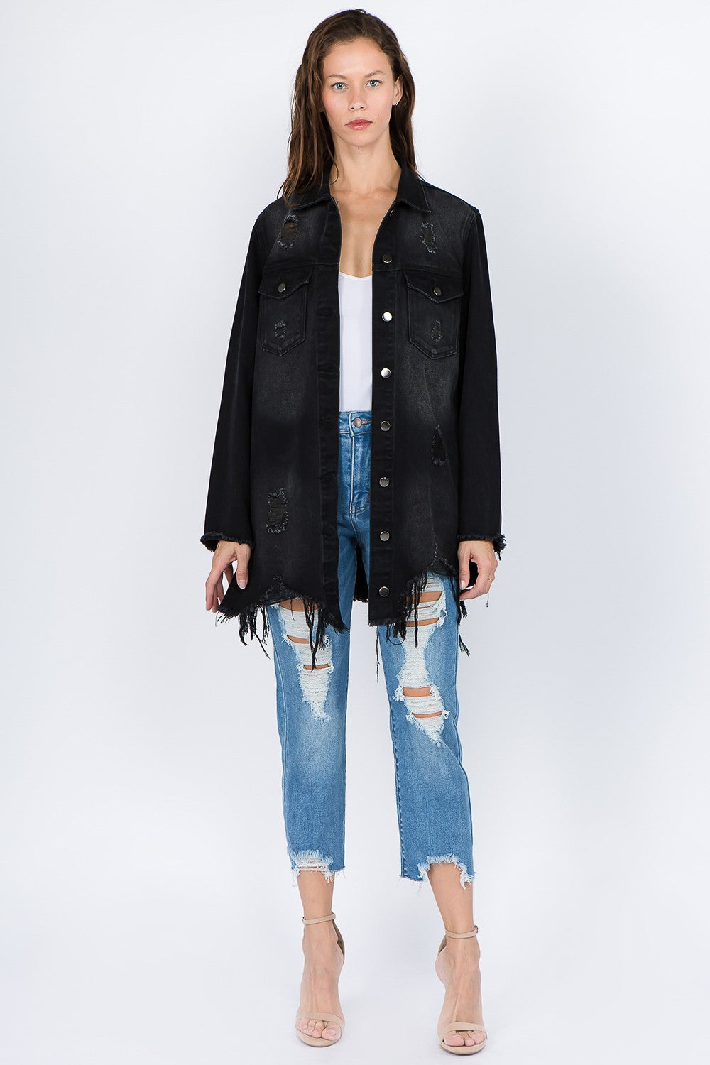 Distressed frayed hem Denim jackets