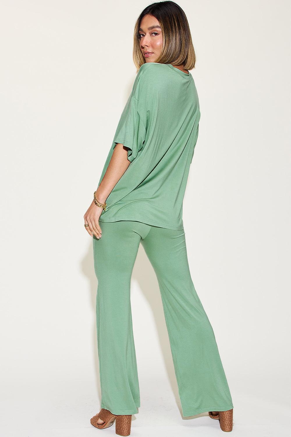 Bamboo Drop Shoulder T-Shirt and Flare Pants Set