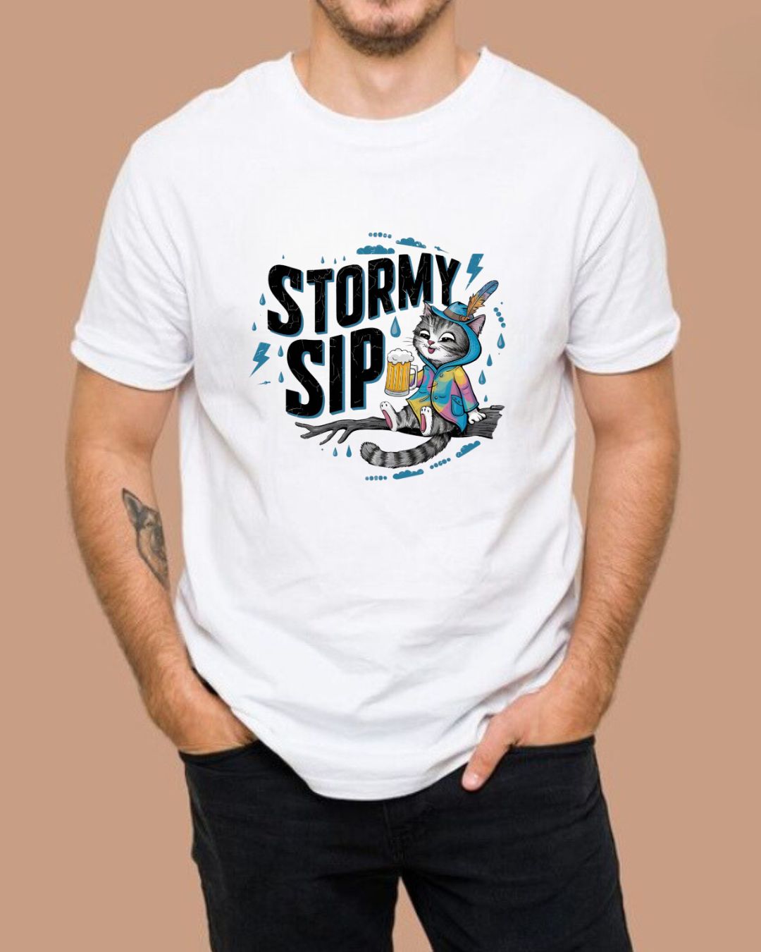 Stormy Sip Cotton Men Tshirt