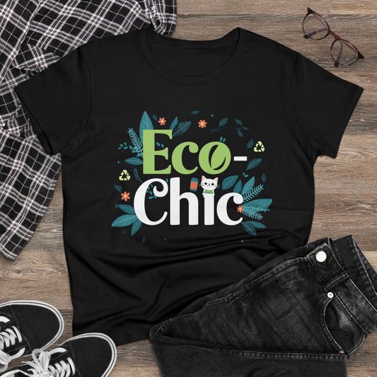 Womens T-Shirt Eco Chick Nature Shirt Tops Short Sleeve Regular Fit Cottagecore Funny Cat Tees