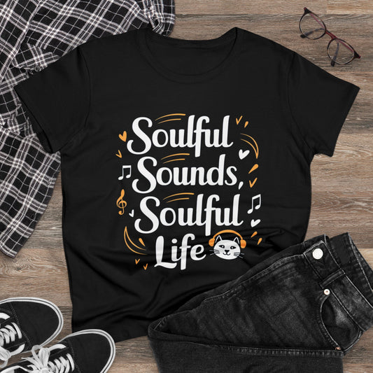 Women Tees Soulful Sound Cat Rock Music Food Shirt Tops Short Sleeve Regular Fit Cottagecore Funny Cat Tshirts