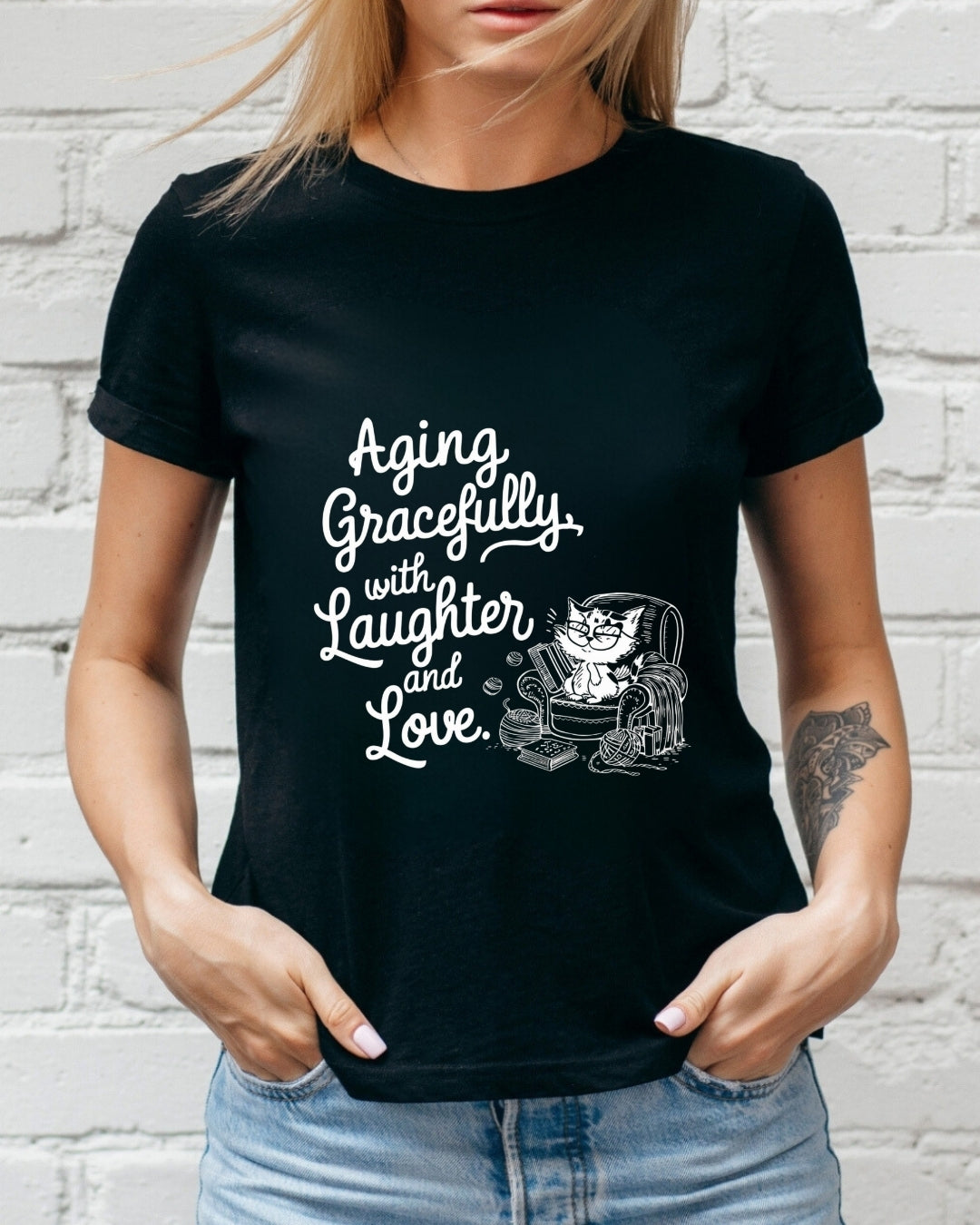 Aging Graceful Laughter  & Loves Grandma Cotton T-Shirt