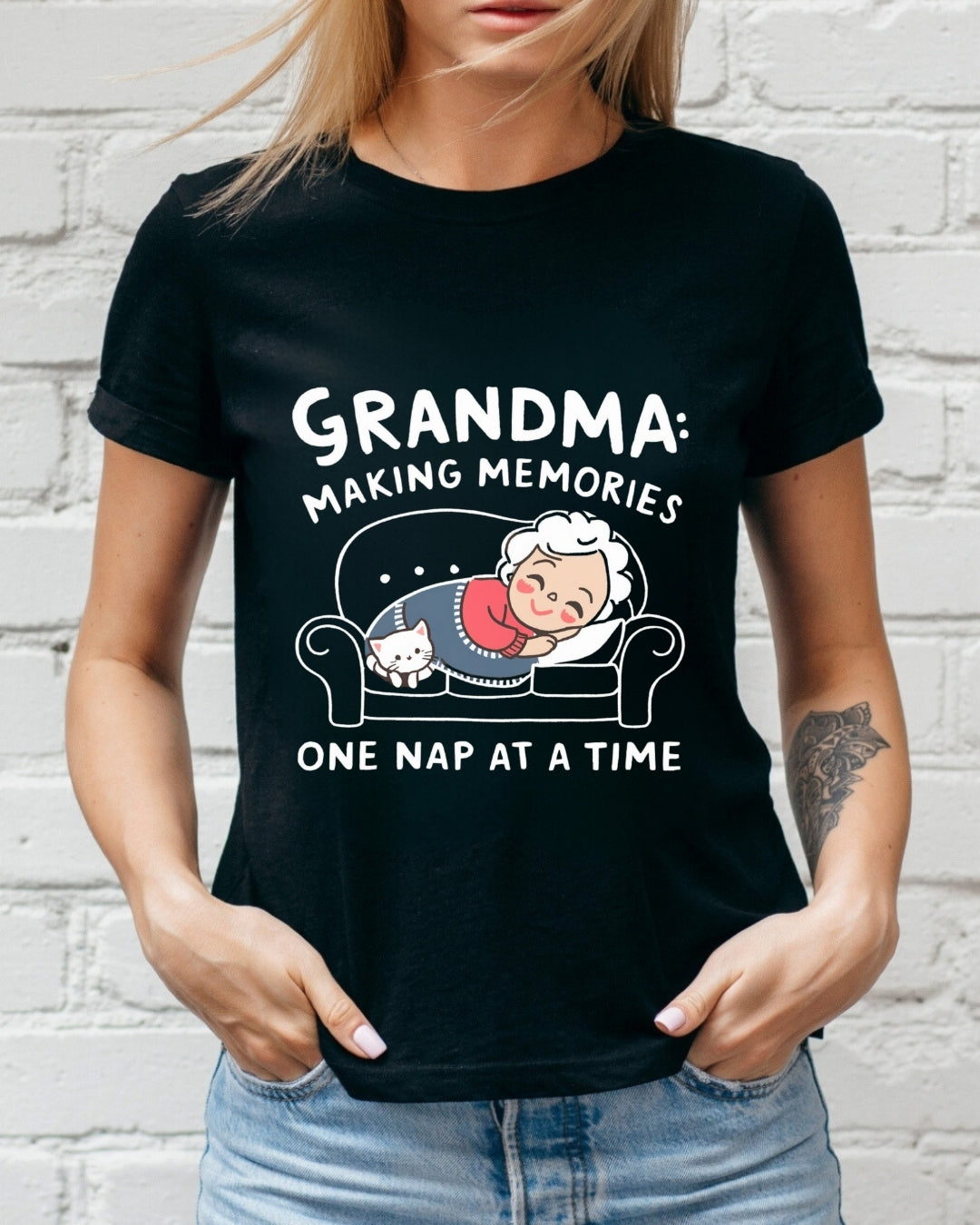 Grandma Making Memory One Nap A Time Grandma Cotton T-Shirt