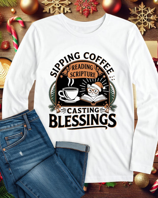 Graceful Sipping Cotton Long Sleeve Tshirt