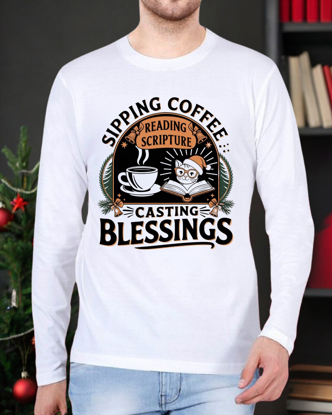 Graceful Sipping Cotton Long Sleeve Tshirt