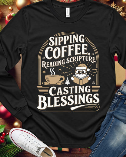 Sipping Scriptures Cotton Long Sleeve Tshirt