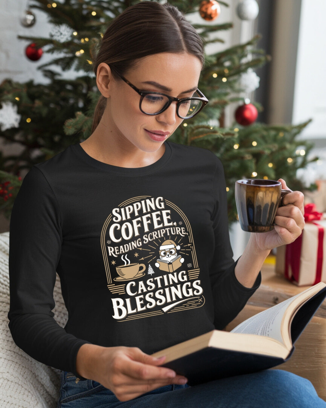 Sipping Scriptures Cotton Long Sleeve Tshirt