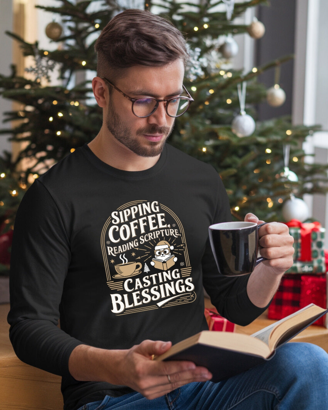 Sipping Scriptures Cotton Long Sleeve Tshirt