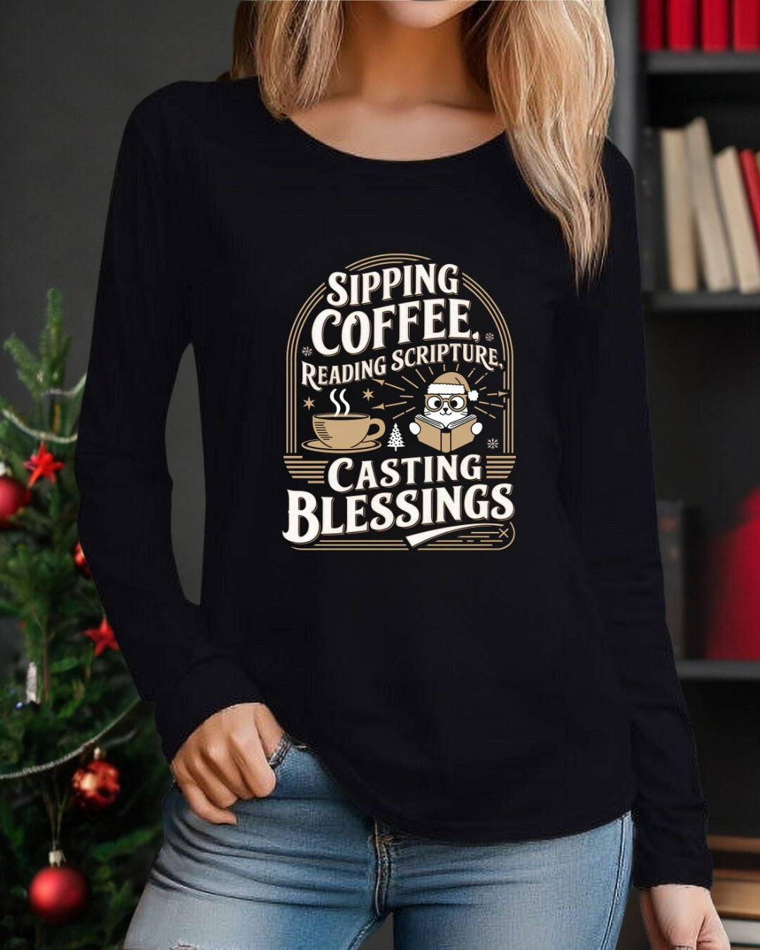 Sipping Scriptures Cotton Long Sleeve Tshirt