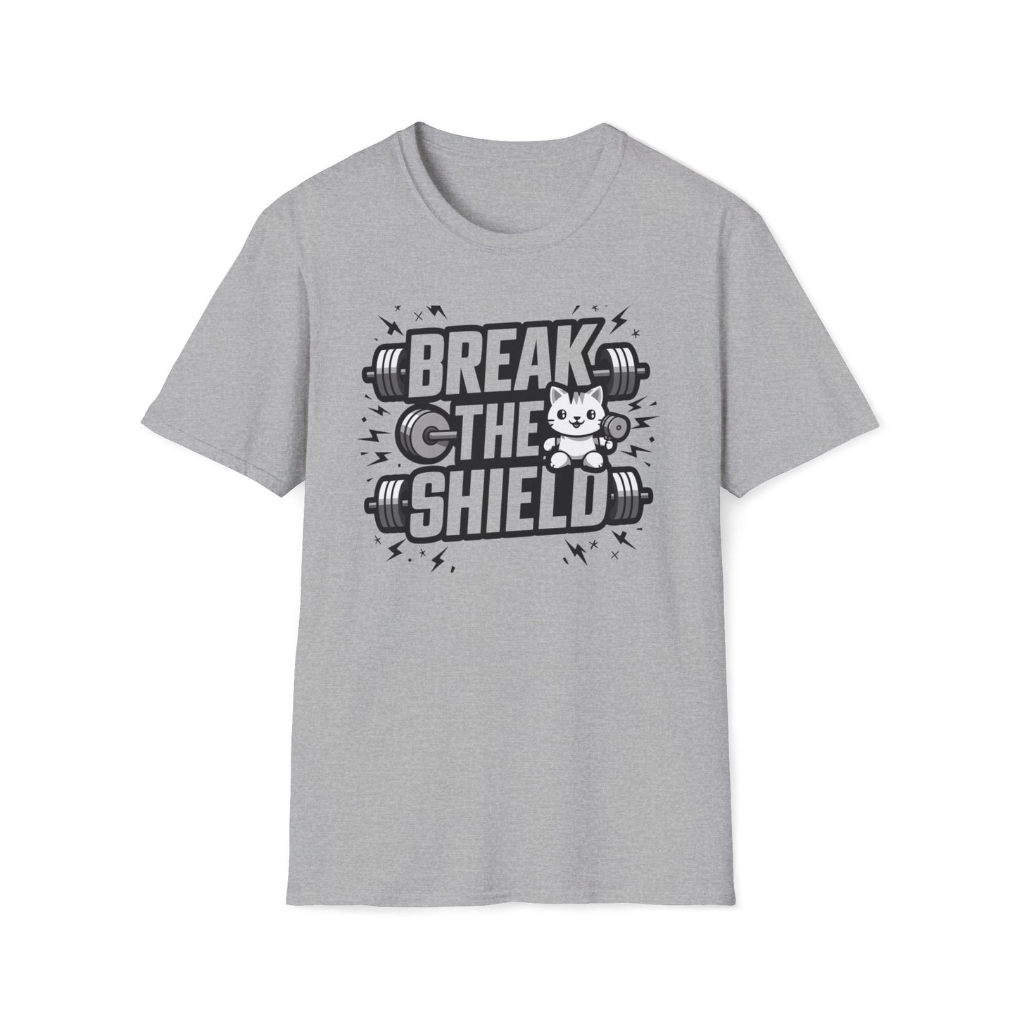 Men's Tee Break The Shield Gym Workout Short Sleeves Casual Regular Fit Cotton Funny Cat Tee