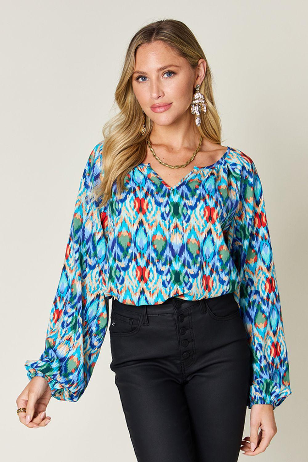 Printed Balloon Sleeve Blouse