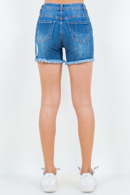 High Waist Distressed Frayed Denim Shorts