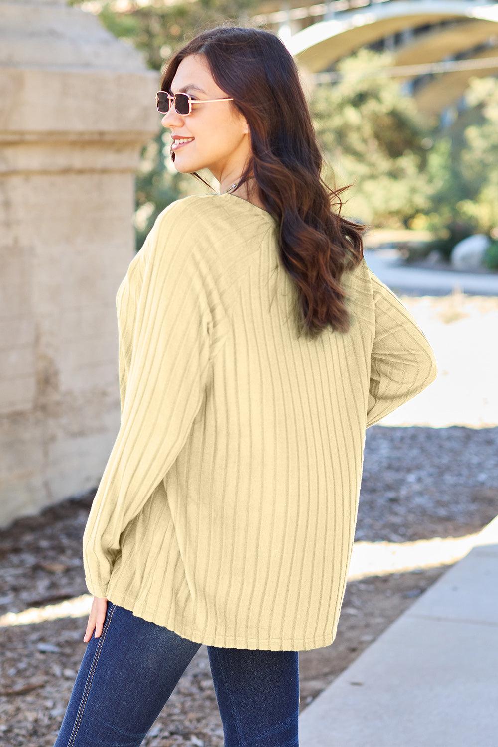 Round Neck Long Sleeve  Ribbed Knit Pullover