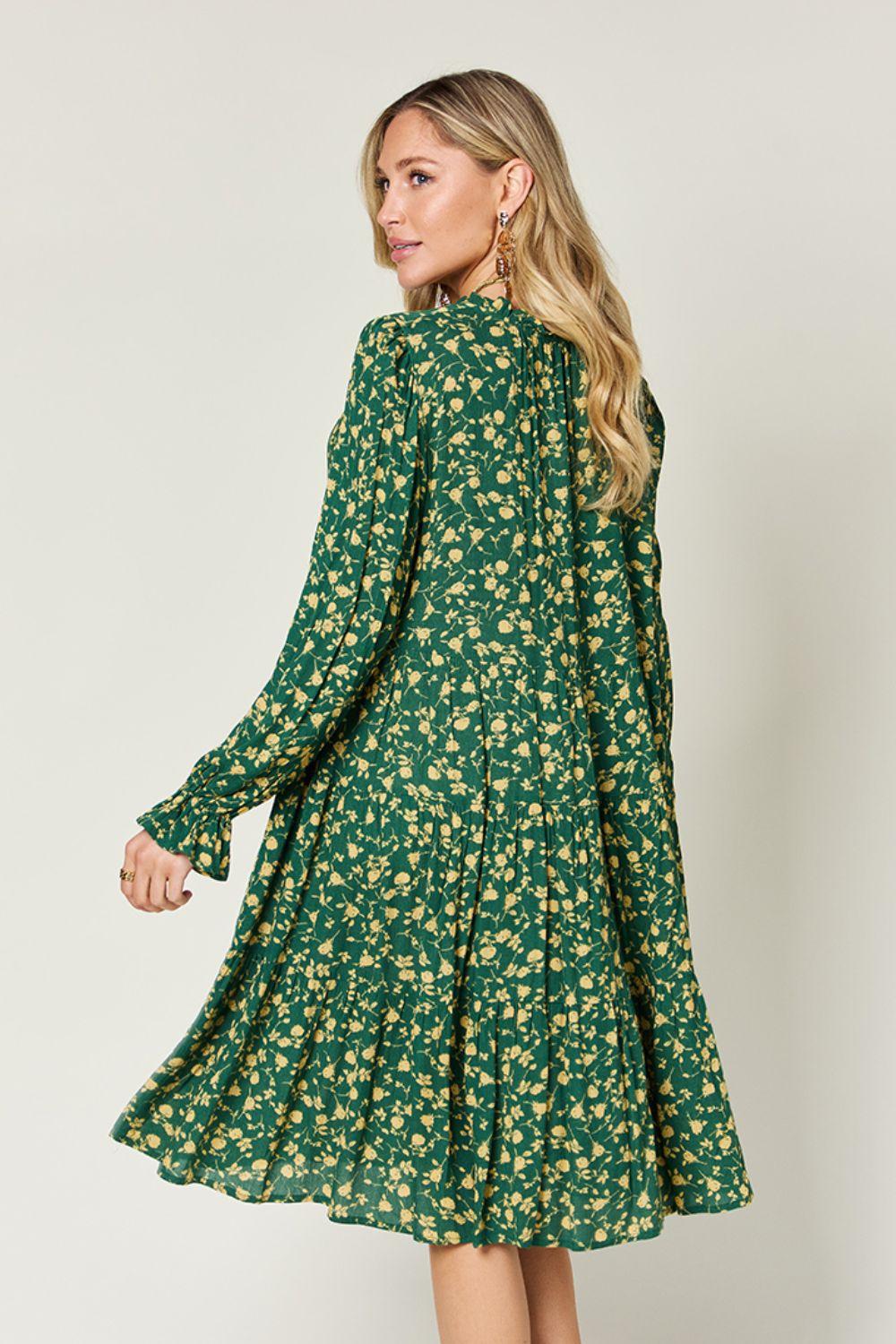 Printed Ruffle Hem Long Sleeve Tiered Dress