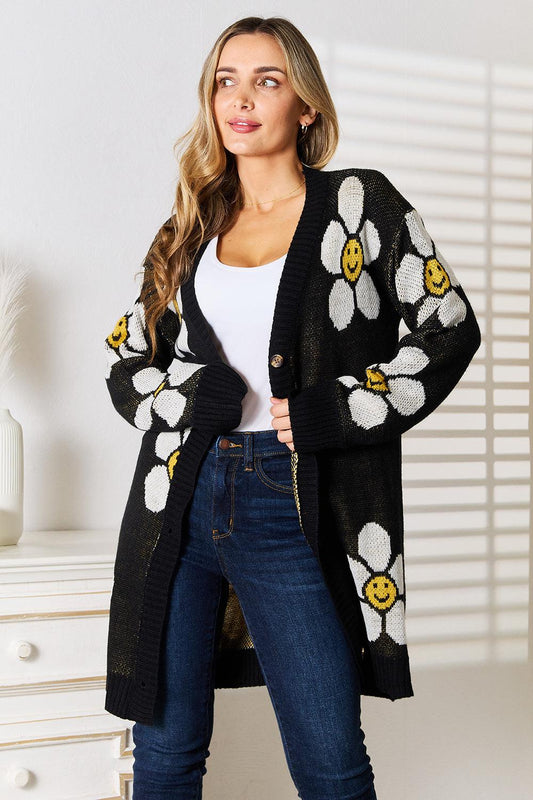 Floral Print Button Down Longline Cardigan