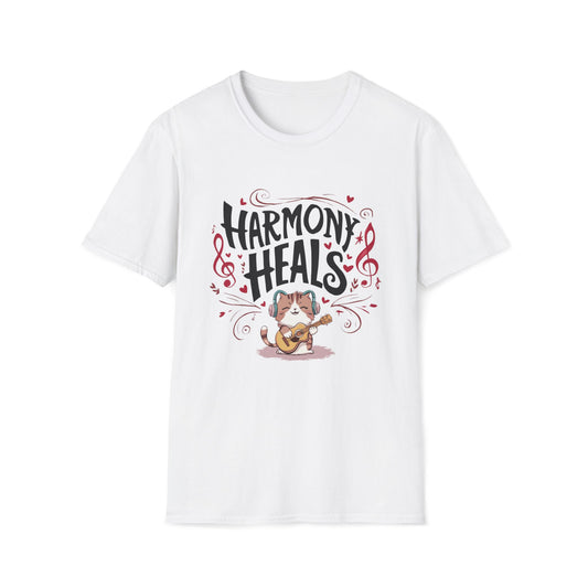 Men's Tee Harmony Heal Cat Rock Music Short Sleeve Casual Regular Fit Cottagecore Funny Cat T-Shirt