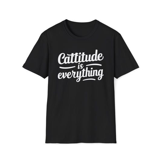 Men's Tee Cattitude Is Everything Youth Short Sleeves Casual Regular Fit Crew Neck Cotton Funny Cat  T-Shirt