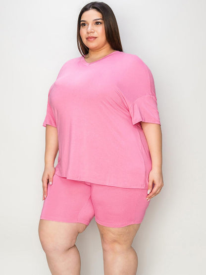 V-Neck Drop Shoulder T-Shirt and Shorts Set