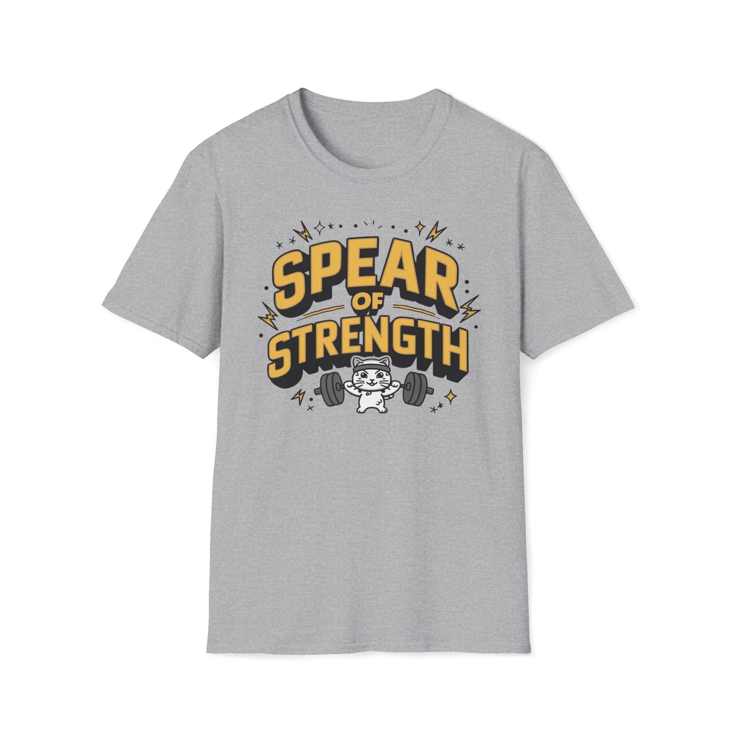 Men's tee  Spear of Strength Gym Workout Short Sleeves Casual Regular Fit Cotton Funny Cat Tee