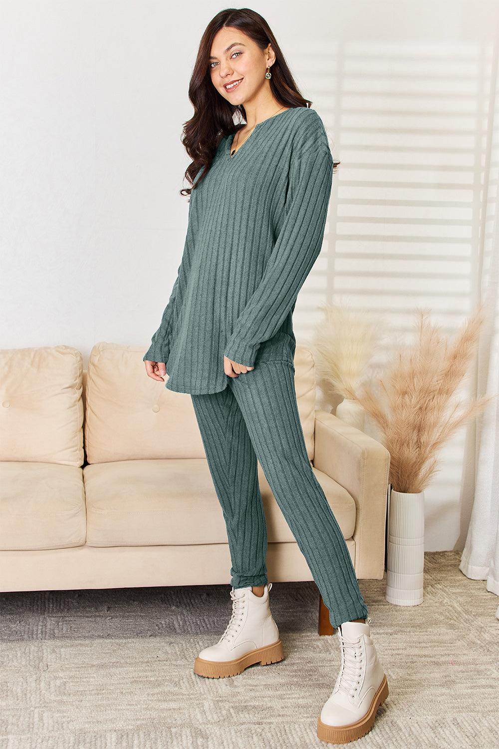 Notched Top and Swish Pants Set