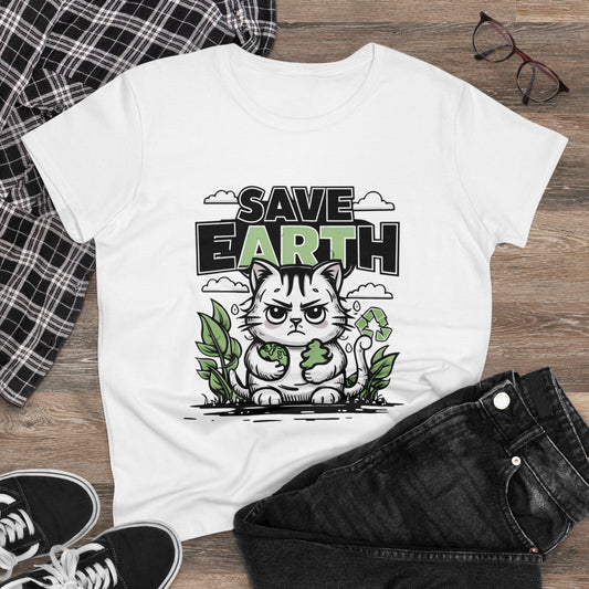 Women Tee Save Earth Planet Earth Shirts Tops Short Sleeve Regular Fit Cottagecore Funny Cat T-Shirt