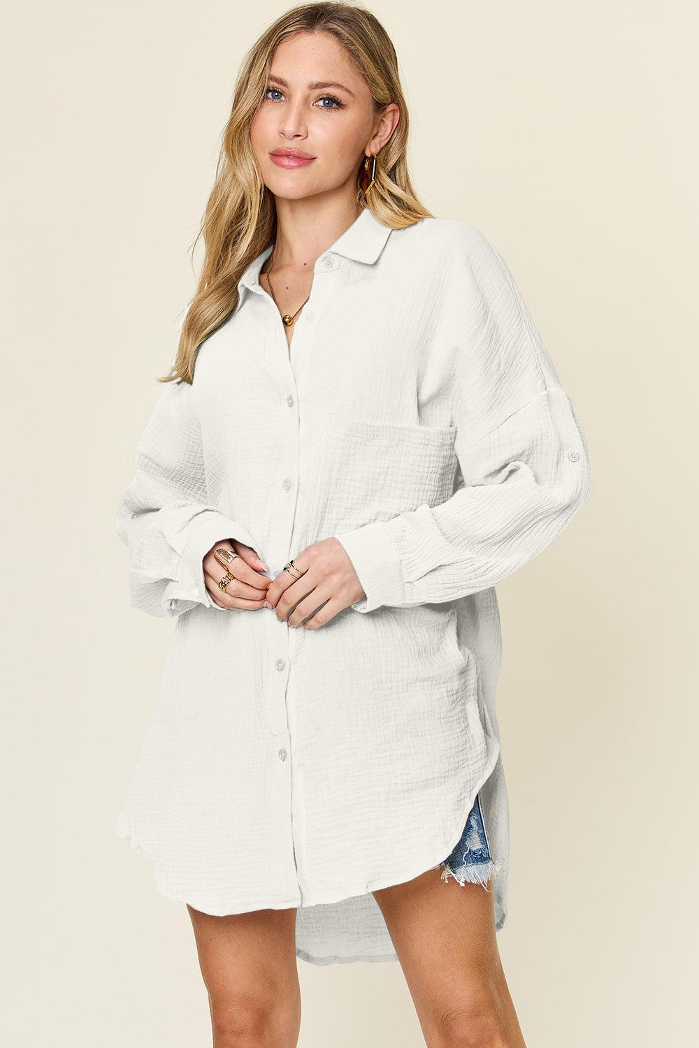 Pocketed Texture Button Up Shirt