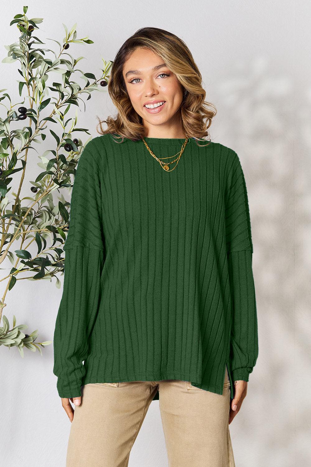 Cozy ribbed round neck knit top