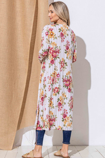 Floral Kimono Open Front Longline Cardigan