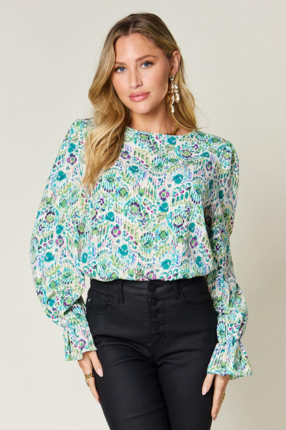 Printed Flounce Sleeve Blouse