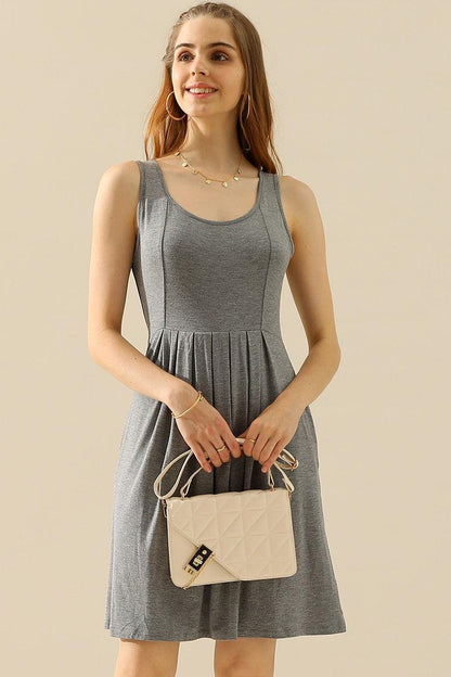 Round Neck Ruched Dress with Pocket