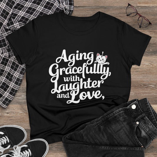 Women Tees Aging Gracefully Grandma Shirts Tops Short Sleeve Regular Fit Cottagecore Funny Cat Graphic Tshirts