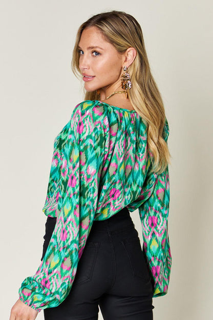 Printed Balloon Sleeve Blouse